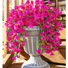 (Fuchsia) Artificial Hanging Flowers Morning Vines Hanging 2PCS Faux Silk Morning Glory Flowers UV Resistant Hanging Plants for Home Porch Patio Garden Decor
