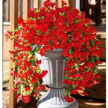 (Red) Artificial Hanging Flowers Morning Vines Hanging 2PCS Faux Silk Morning Glory Flowers UV Resistant Hanging Plants for Home Porch Patio Garden Decor