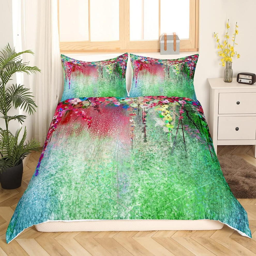 (King, Multi 19) Homewish Flower Duvet Cover Set Romanic Spring Floral Bedding Set For Boys Girls Tie Dye Comforter Cover Abstract Weeds Blossoms Ivy Back Florets Shru
