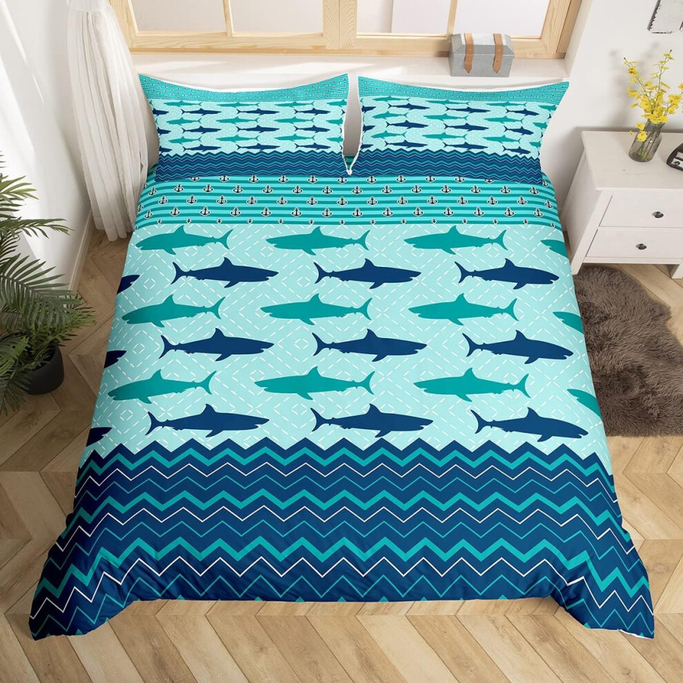 (King, Multi 20) Sailboat Bedding Set Nautical Decor Duvet Cover Double Size Blue Retro Sailboat Bedding Soft Duvet Cover Compass Anchor Pattern Decor