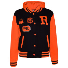 (9-10 Years, Black & Neon Orange) Kids Girls Boys R Fashion NYC FOX Baseball Hooded Jacket Varsity Hoodie 2-13 Yrs