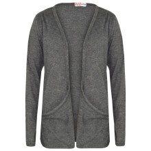 (13 Years, Charcoal) Girls Plain Open Boyfriend Cardigan Top 2-13 Years