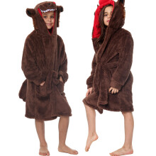 (9-10 Years, Wolf) Girls Boys Bath Robe Animal Unicorn Dressing Gown 2-13