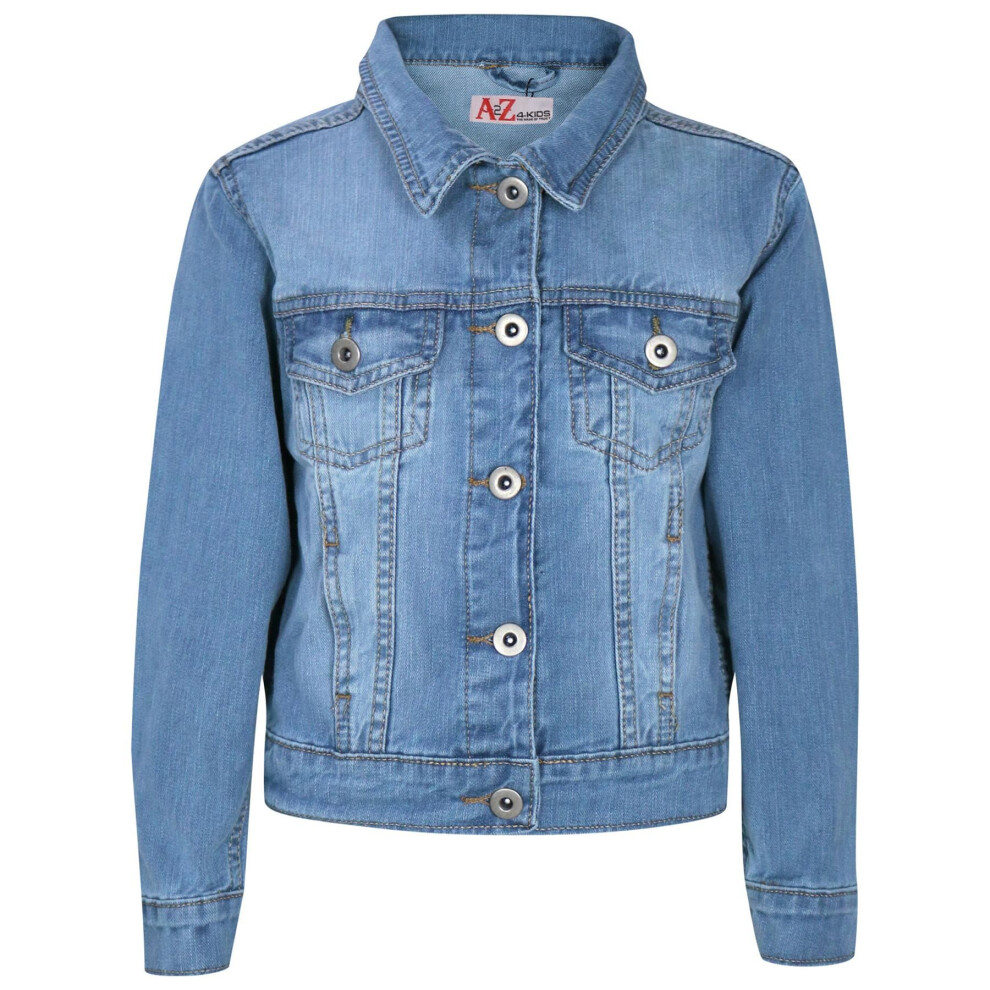 (9-10 Years, Light Blue) Kids Jean Denim Jacket Coats For Girls Age 3-13