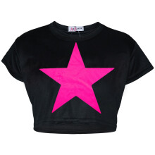 (9-10 Years, Black) Kids Girls Crop Top Star Print T Shirt Tops 5-13 Yr