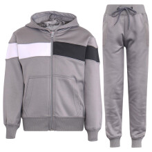 (5-6 Years, Steel Grey) Girls Boys Contrast Panelled Hooded Tracksuit 5-13