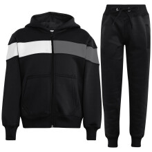 (7-8 Years, Black) Girls Boys Contrast Panelled Hooded Tracksuit 5-13