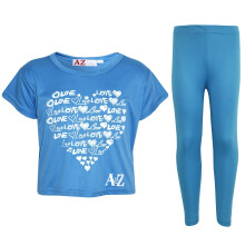 (11-12 Years, Turquoise) Girls Top Kids Love Print Stylish Crop Top Set