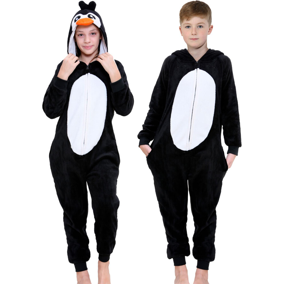 A2zkids (9-10 Years, Penguin) Kids Unisex Fleece Onesie Jumpsuit Penguin Pyjamas Multicoloured