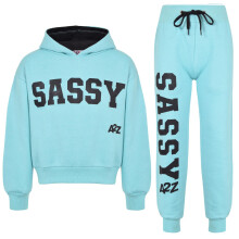 (13 Years, Aqua) Kids Girls Tie Dye Sassy Print Hooded Tracksuit