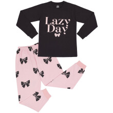 (5-6 Years, Black) Kids Girls Black Lazy Day Print Pyjamas Set 5-13