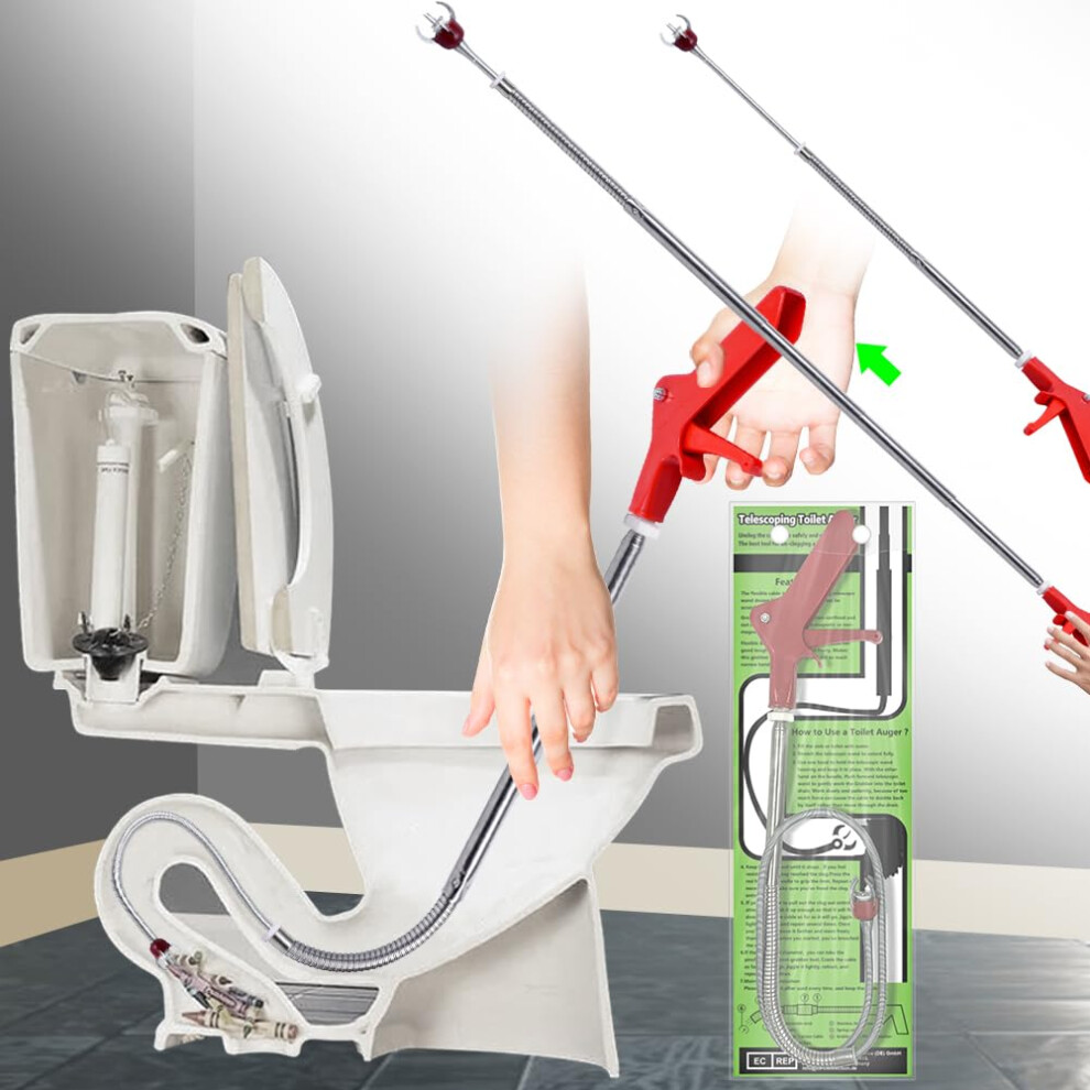 Aozzy Toilet Snake Clog Remover Toilet Auger Grabber Tool Plumbing Snake for Toilet Stainless Steel Telescoping Toilet Auger Grabber Tool with Claw Pi