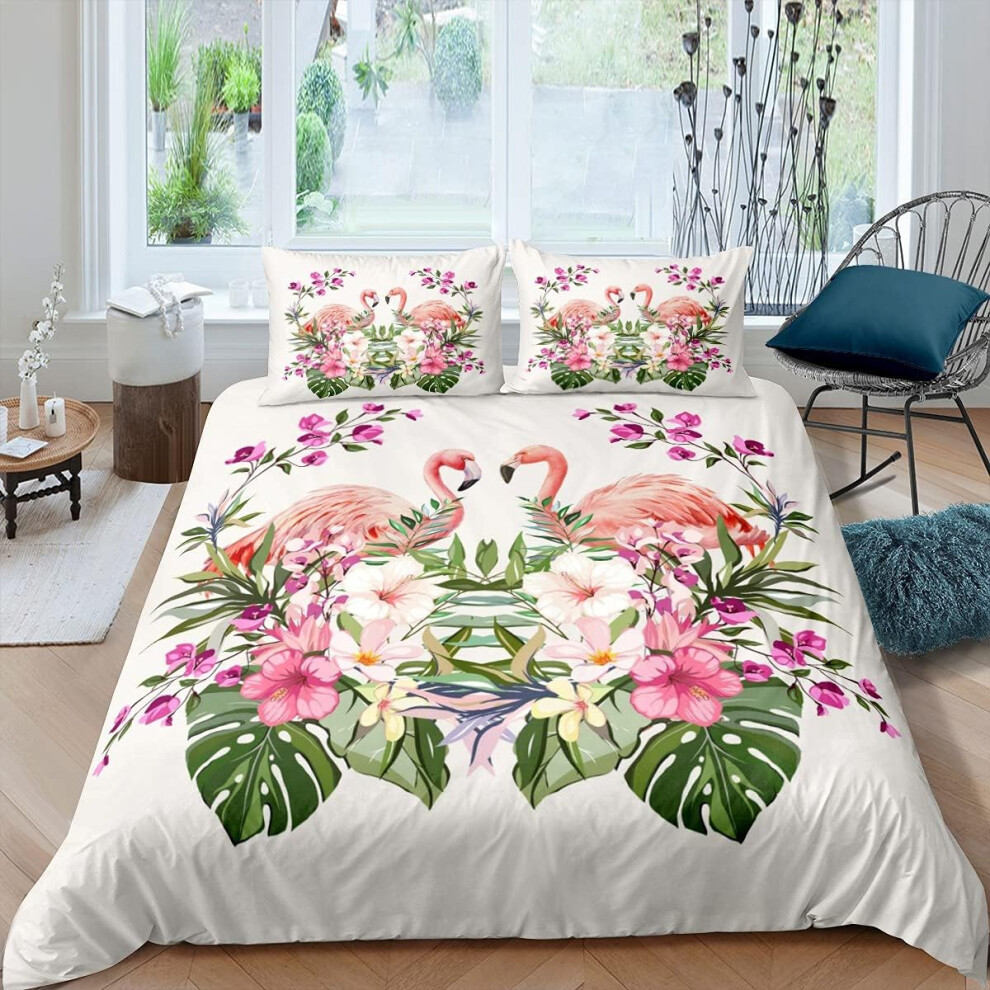 (Single(No Comforter), Multi 04) Homewish Flamingo Bedding Set Palm Leaf Comforter Cover Double Size Pink Flower Duvet Cover For Kids Boys Girls Adult