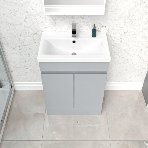 NES Home Nes Home Matte Grey 600 mm Freestanding Basin Vanity Unit 2