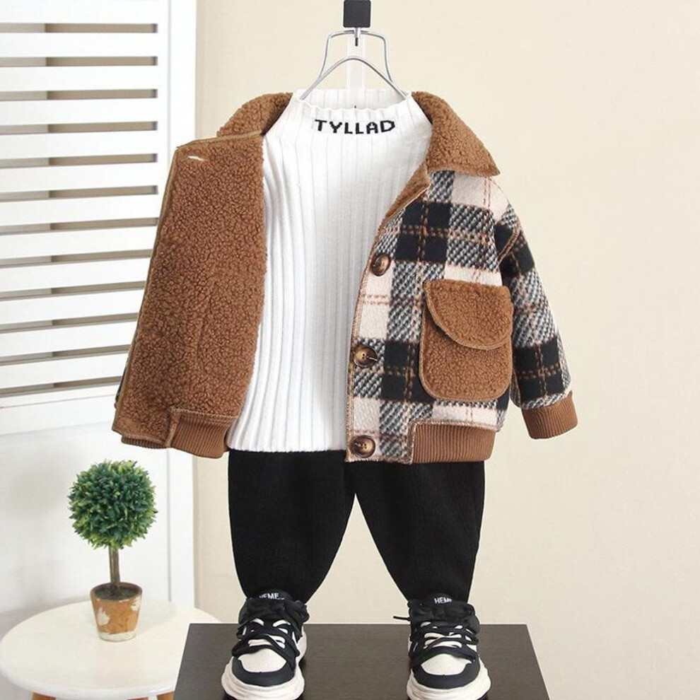 (120 cm) 6540 Boys' Velvet-Lined Wool Coat - Kids' Autumn/Winter 2024 Korean Style Top