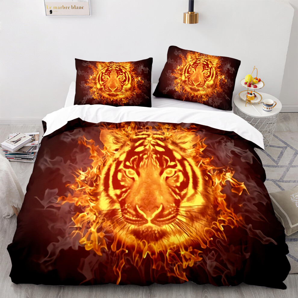 (Flame Tiger 1002, 135*200cm) New home textile flame tiger series quilt cover foreign trade digital printing three-piece 3D bedding set-image-OPC-PGNSZBG-NEW