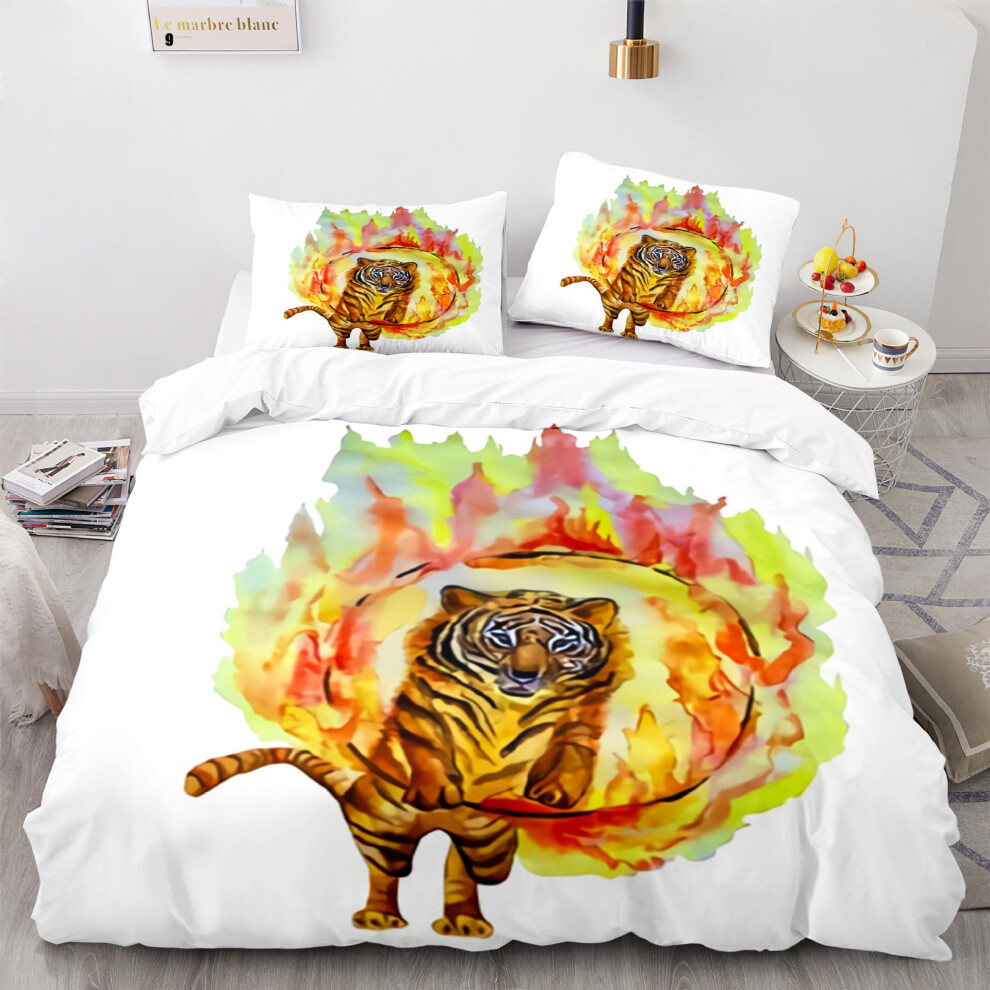 (Flame Tiger 1018, 135*200cm) New home textile flame tiger series quilt cover foreign trade digital printing three-piece 3D bedding set-image-OPC-PGNSZKZ-NEW