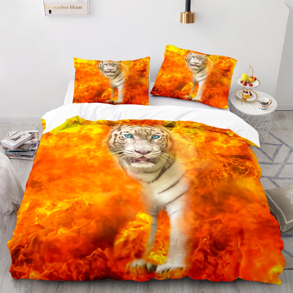 (Flame Tiger 1020, 140*210cm) New home textile flame tiger series quilt cover foreign trade digital printing three-piece 3D bedding set-image-OPC-PGNSZMY-NEW