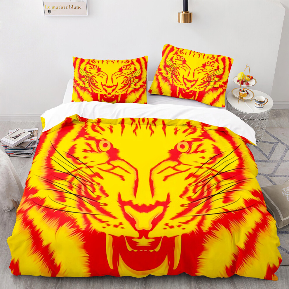 (Flame Tiger 1025, 200*230cm) New home textile flame tiger series quilt cover foreign trade digital printing three-piece 3D bedding set-image-OPC-PGNSZQJ-NEW
