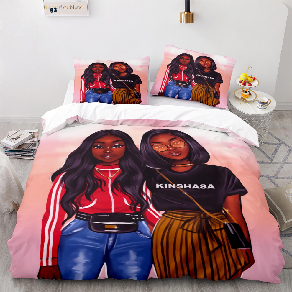 (Black Girl 1085, 210*240cm) New home textile African girl quilt cover European and American digital printing three-piece set 3D bedding set-image-OPC-PGNT58B-NEW