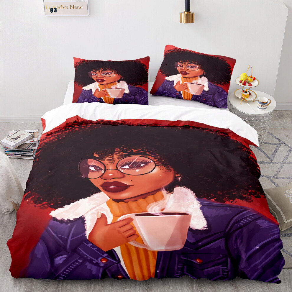 (Black Girl 1086, 200*230cm) New home textile African girl quilt cover European and American digital printing three-piece set 3D bedding set-image-OPC-PGNT58P-NEW