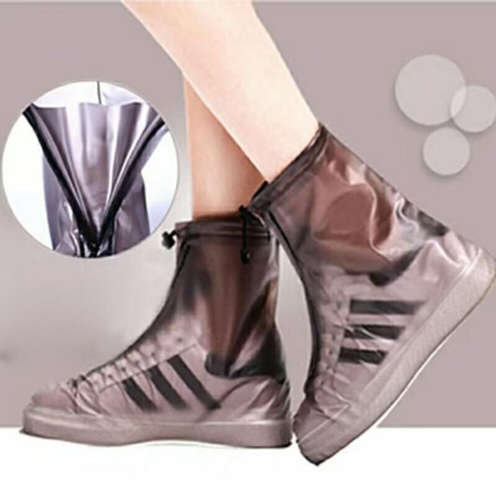 (brown, XXS size [30-31]) Mid-length Waterproof Non-slip, Thick Rain Shoe Covers For Men & Women With Zipper - Pvc, Wear-resistant.