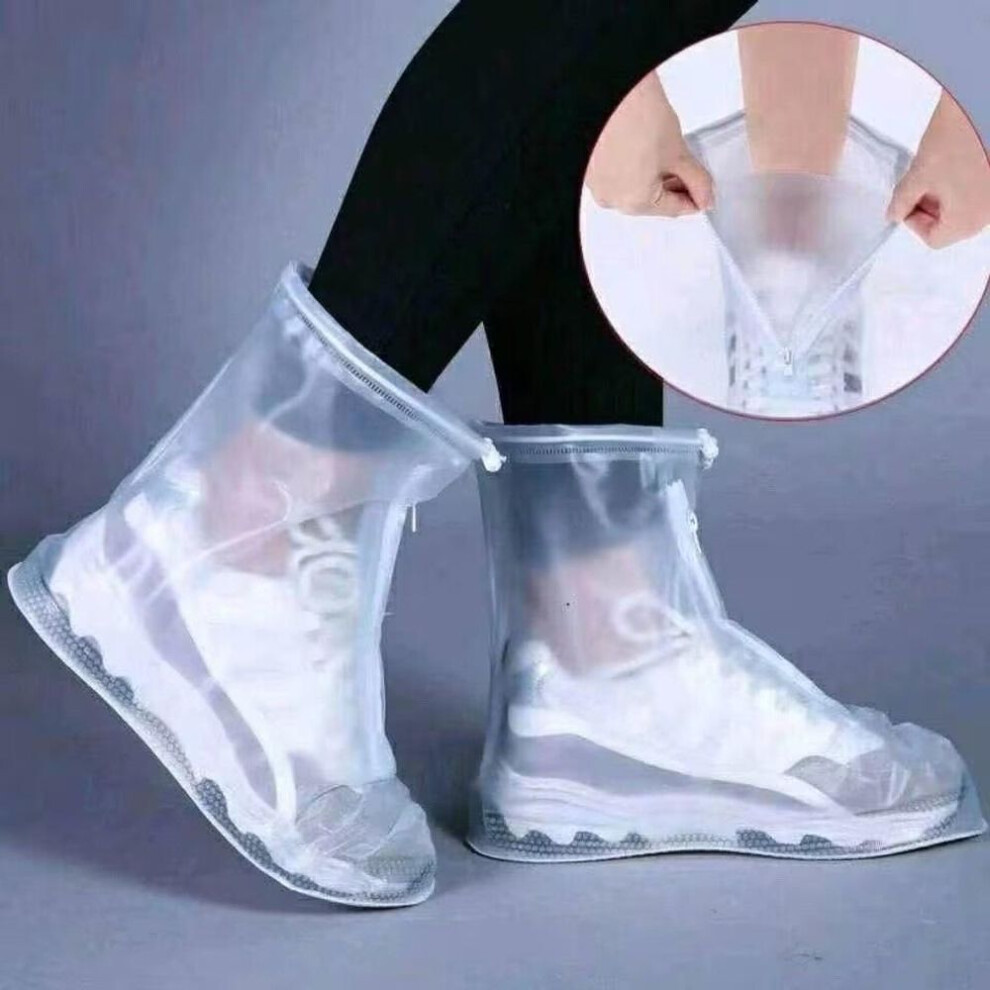 (white, XXXL size [45-46]) Mid-length Waterproof Non-slip, Thick Rain Shoe Covers For Men & Women With Zipper - Pvc, Wear-resistant.