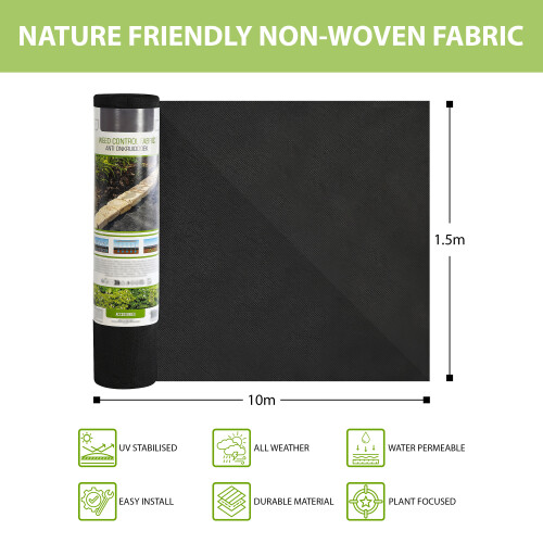 GEEZY GEEZY Non-Woven Weed Control Membrane 1.5x10m Permeable Ground Fabric 2 Rolls 2