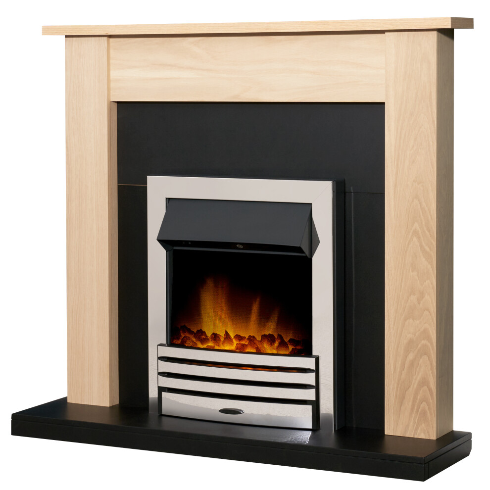 Adam Southwold Fireplace in Oak & Black with Eclipse Electric Fire in Chrome, 43 Inch