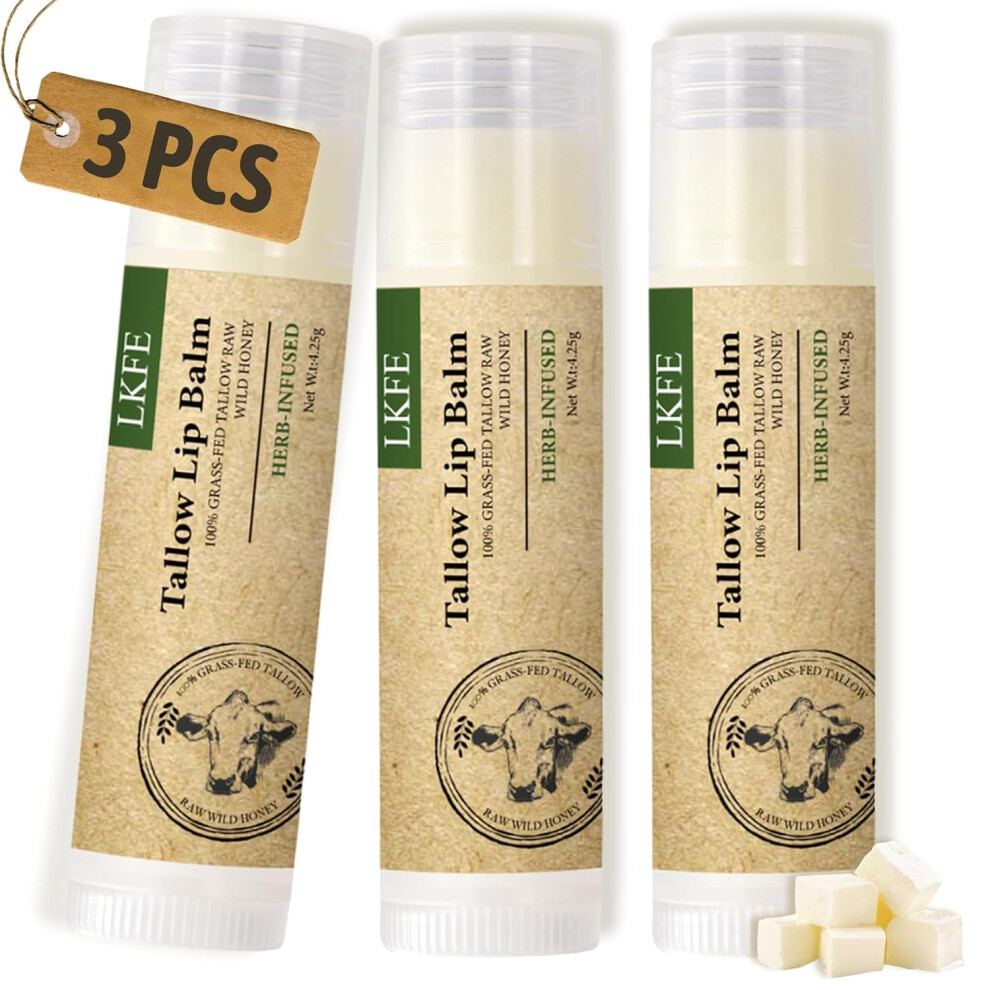Beef Tallow Lip Balm, Herb-infused Natural Lip Moisturizer Grass Fed Beef Tallow & Beeswax â Hydrating Chapstick for Dry, Chapped Lips, Vitamin-Rich