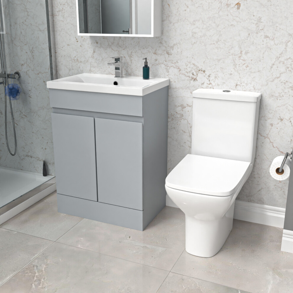 Nes Home 600Mm Matte Basin Vanity & Rimless Close Coupled Toilet Grey