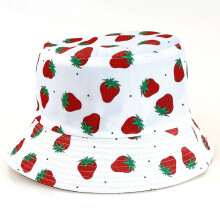 (White) Sided Summer Double Strawberry Printed Fisherman Hat Outdoor Sunshade Beach Cap