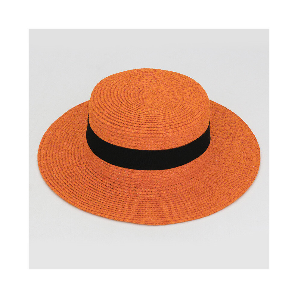(Orange) Color 20 Square Buckle Round Straw Hat Summer Travel Breathable Sunshade Cap-image-OPC-PGNW2DH-NEW