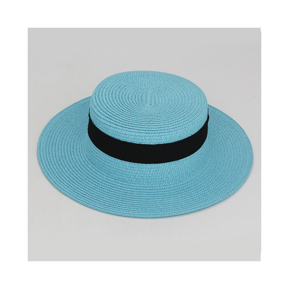 (Light Blue) Color 20 Square Buckle Round Straw Hat Summer Travel Breathable Sunshade Cap-image-OPC-PGNW2DY-NEW