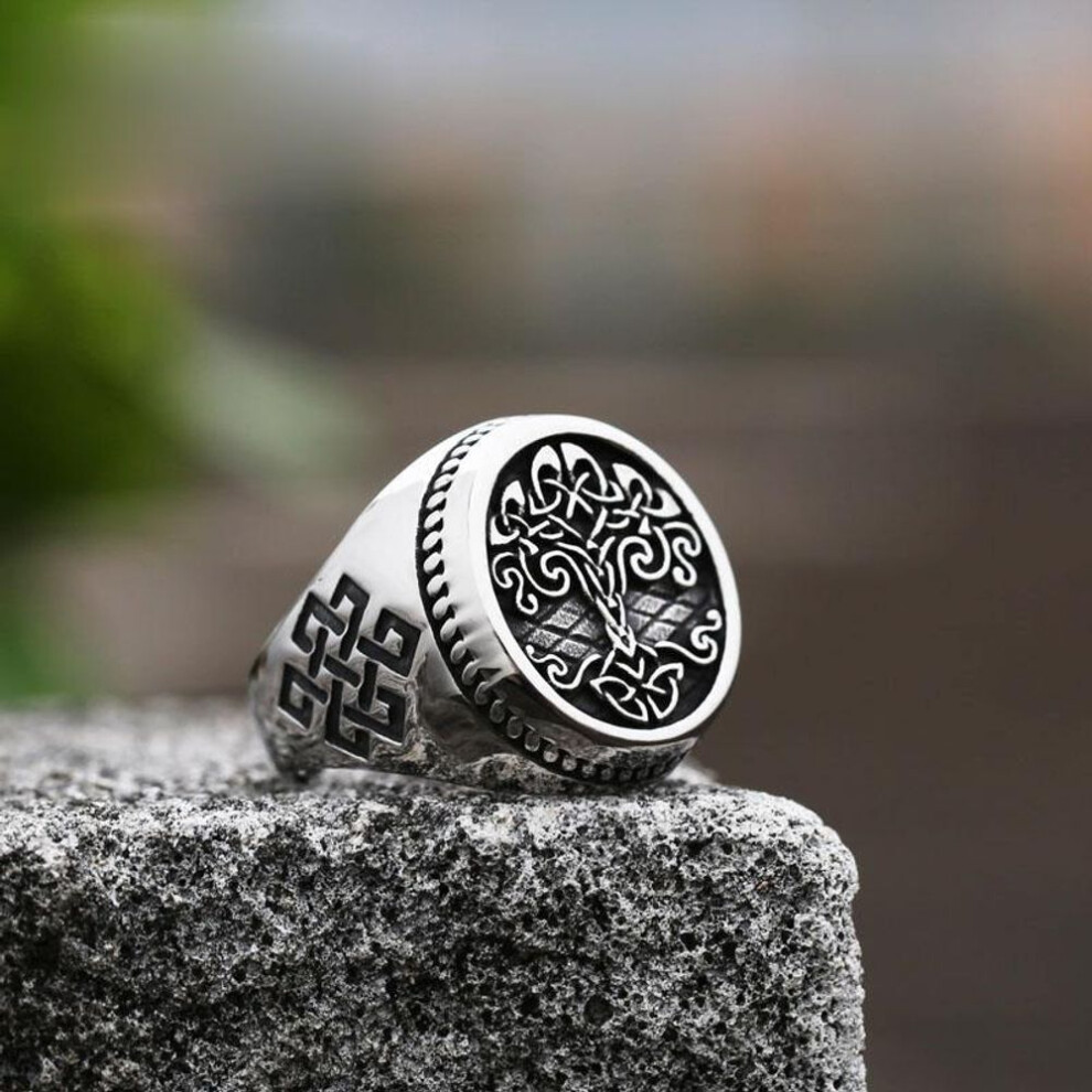 (as the picture, 13) Vintage Fashion Punk Tree Of Life Signet Ring Classic Men Viking Amulet Rings Nordic Jewelry