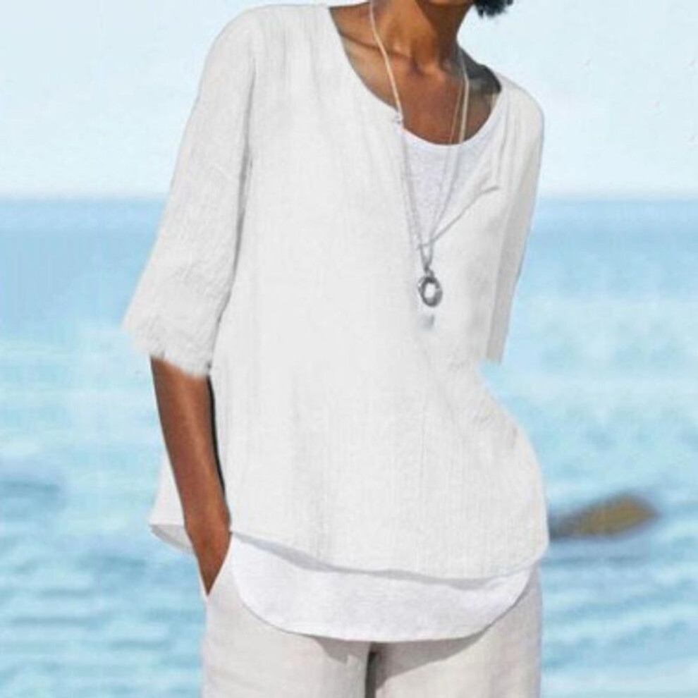 (5XL, white) Summer New V-neck Solid Plus Size Women's Shirts Casual Fashion O Neck Simple Loose Blouses Women Tops Elegant Vintage Ladies White Blouse S-5XL 26189