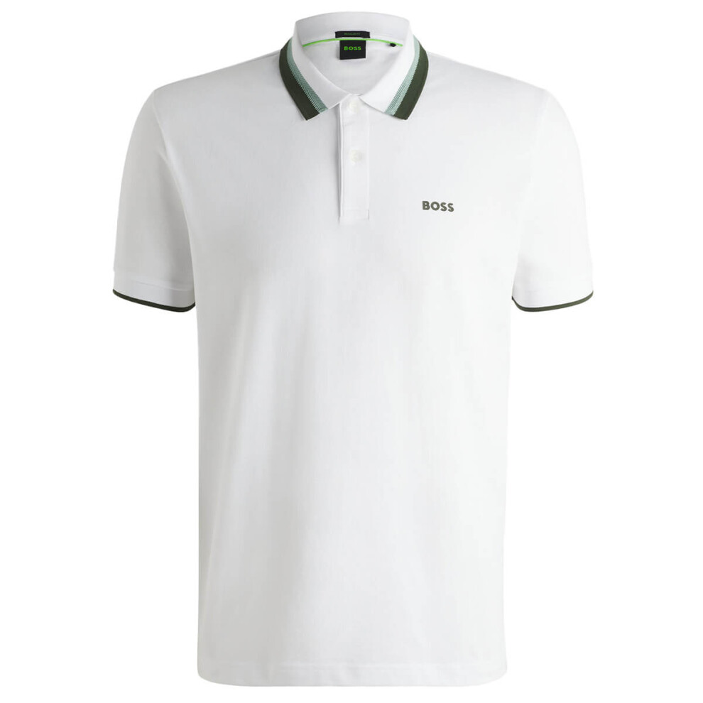(XL, White) Hugo Boss Mens 2025 Paddy Active Heritage Breathable Stretch Golf Polo Shirt