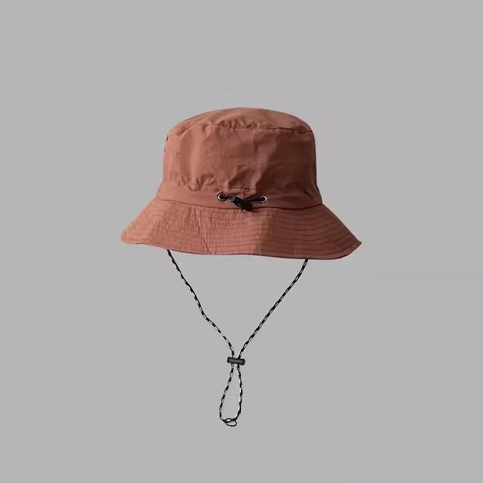 (red-brown) Summer Waterproof Bucket Sun Hats Foldable Adjustable Drawstring Fisherman Cap