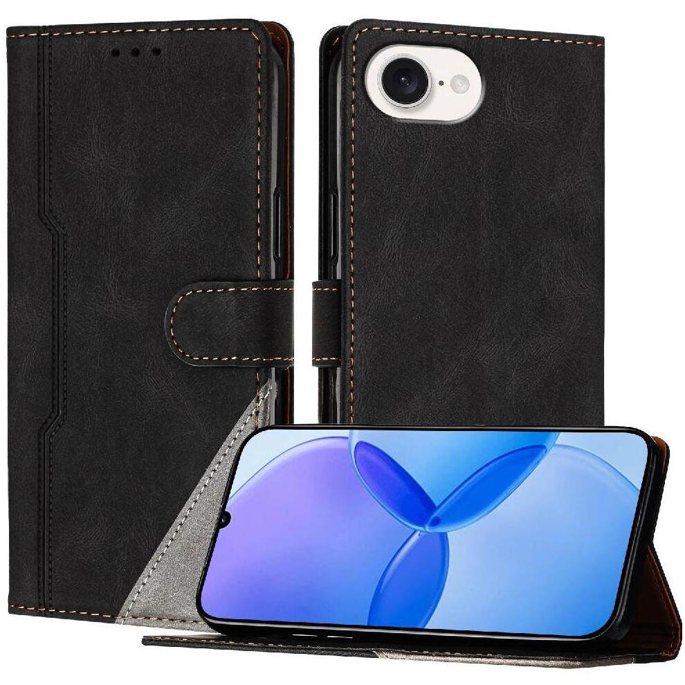 (Black) Case For Iphone 16E Pu Leather Handy Stand Magnetic Closure Card Slots Cover Wallet Black 764544149839