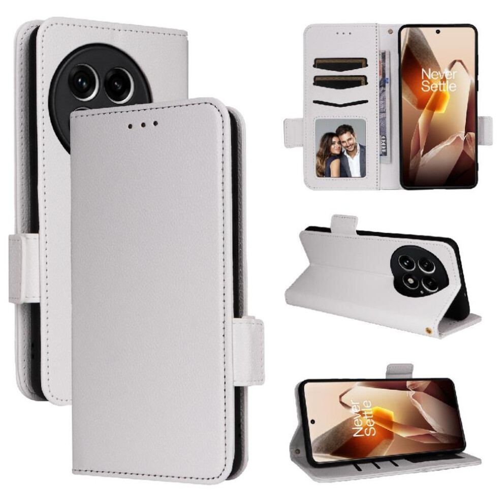 (White) Flip Case For Oneplus 13 5G Wallet Side Buckle Magnetic Pu Leather Card Slots Holder White 764544150484