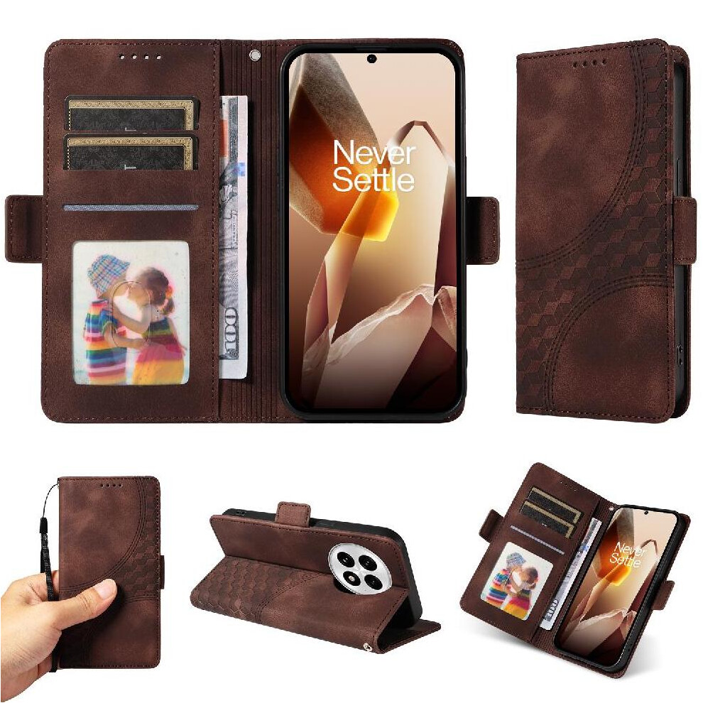 (Brown) Case For Oneplus 13 Quilted Pattern Card Slot Holders Protective Cover Leather Brown 764544150828