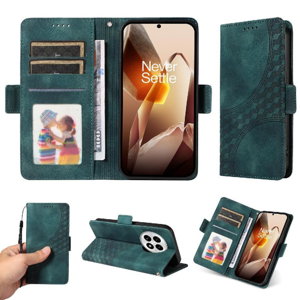 (Green) Case For Oneplus 13 Quilted Pattern Card Slot Holders Protective Cover Leather Green 764544150798
