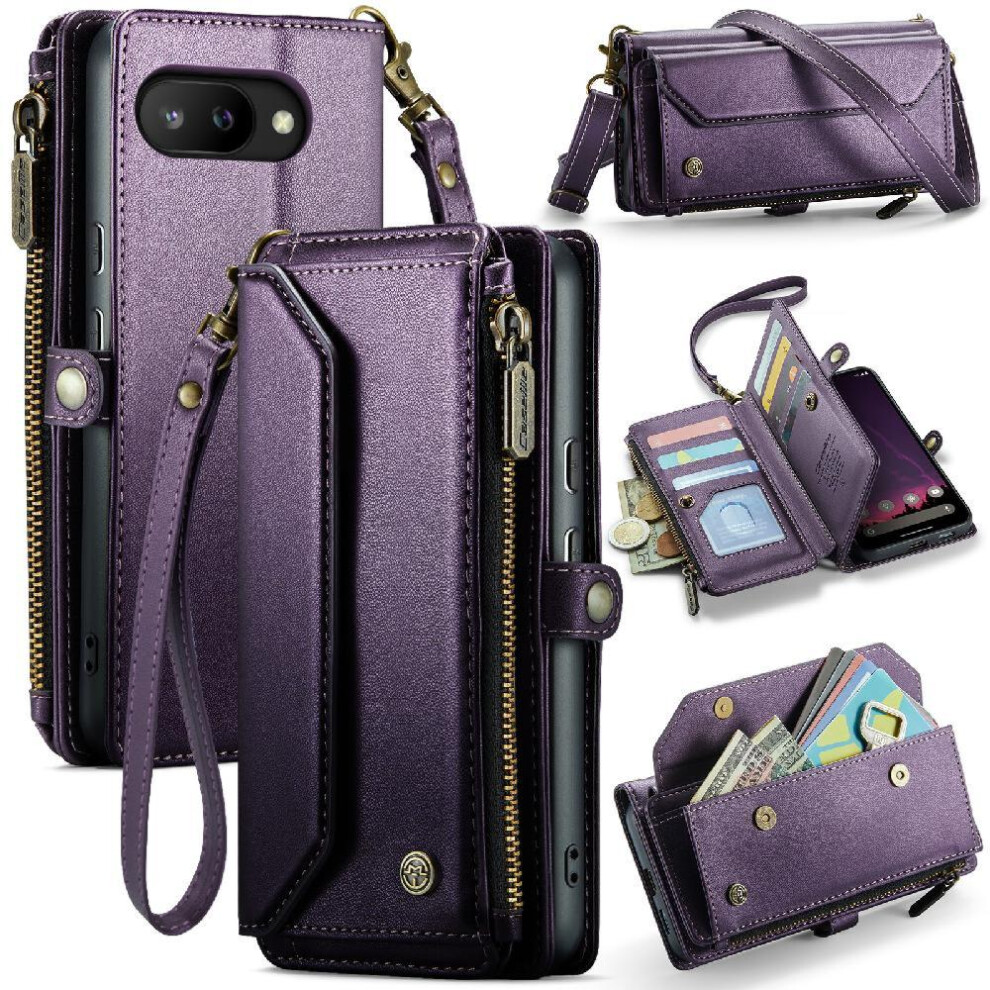 Photos - Case Crossbody Flip for Google Pixel 9a Zipper Bills Slot Wallet Rfid Blocking Card Holder(Purple)