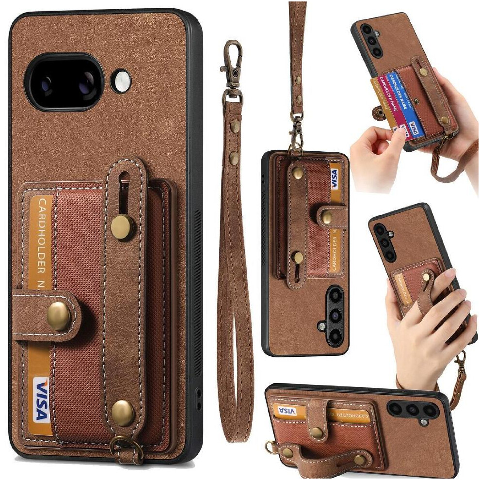 (Brown) Case For Google Pixel 9A Wallet Shockproof Wristband Strap Brown 764544151719