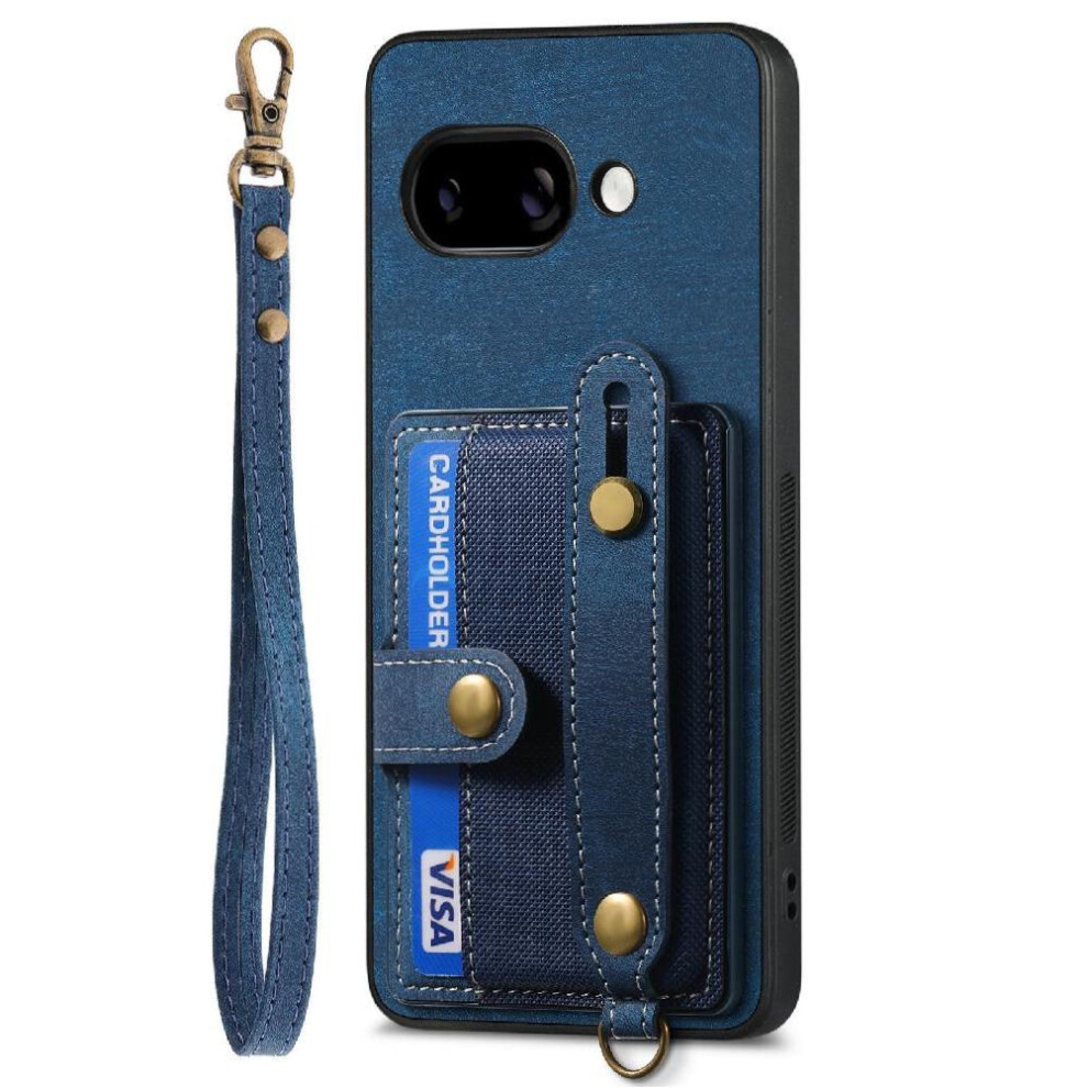 (Blue) Case For Google Pixel 9A Wallet Shockproof Wristband Strap Blue 764544151757