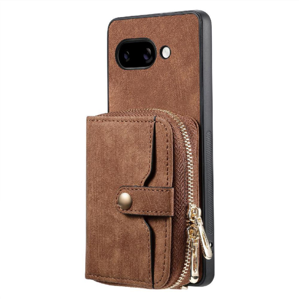 (Brown) Case For Google Pixel 9A 7 Card Slots Stand Premium Leather Zipper Closure Adjustable Lanyard Brown 764544152044
