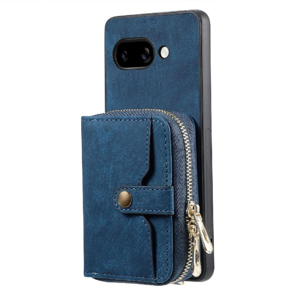 (Blue) Case For Google Pixel 9A 7 Card Slots Stand Premium Leather Zipper Closure Adjustable Lanyard Blue 764544152037