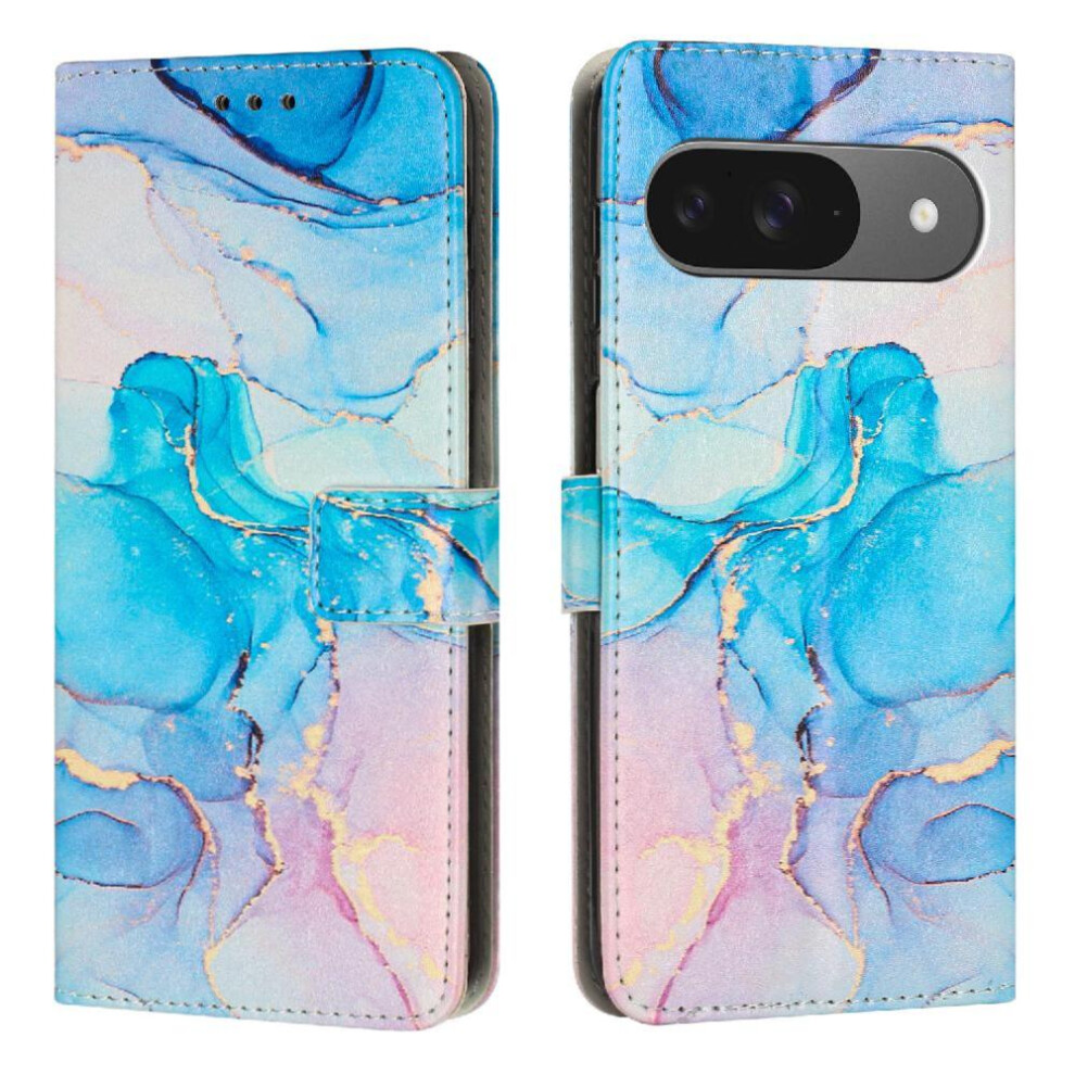 (Pinkish ) Flip Case For Google Pixel 9/9 Pro Painted Marble Buckle Flap Wallet Case Card Insertion Purple 764544152891