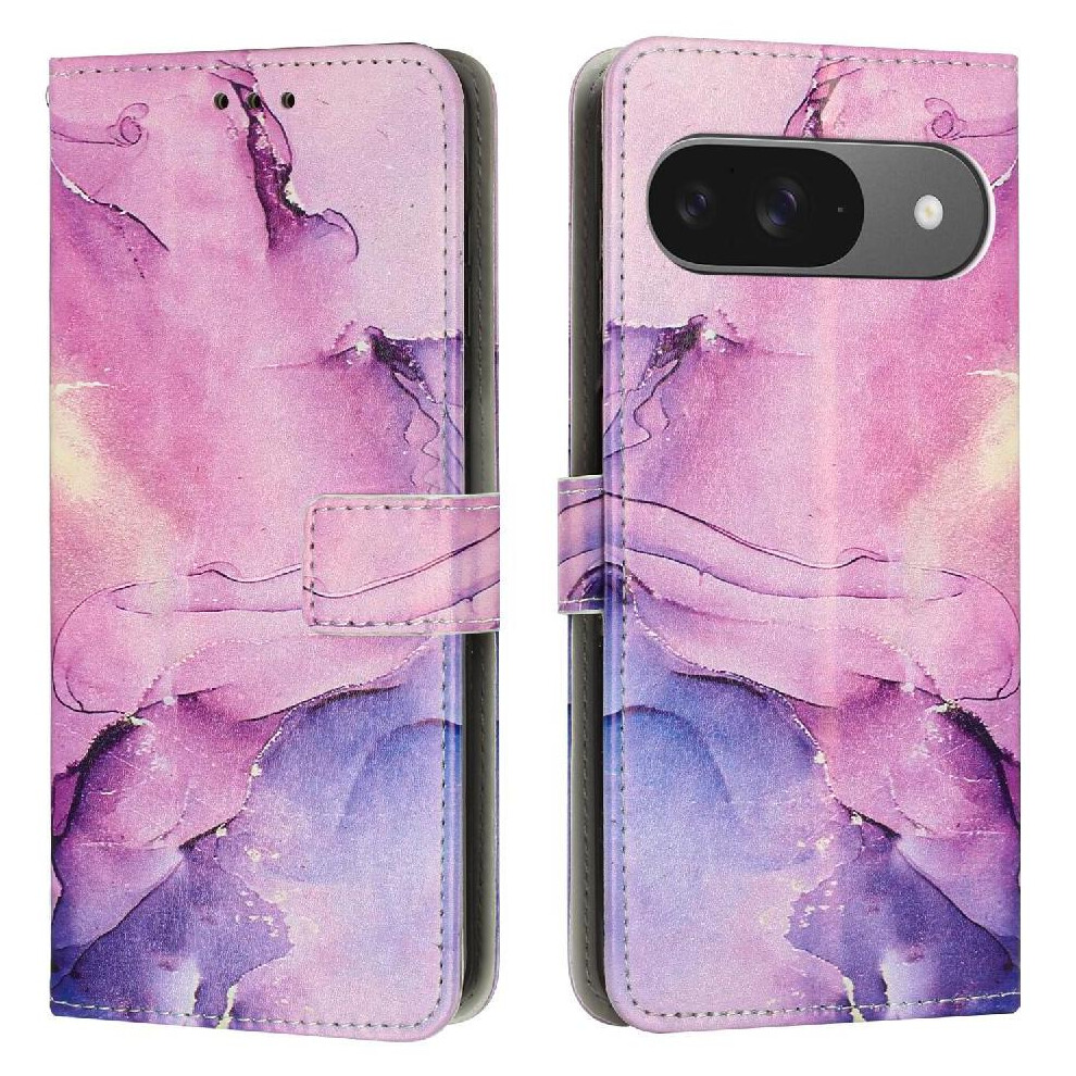 (Purple) Flip Case For Google Pixel 9 Card Insertion Painted Marble Wallet Case Buckle Flap Purple 764544152969