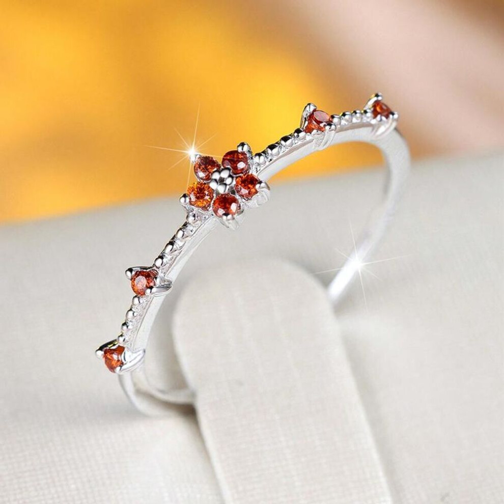 (silver,red, 6) Dainty Flower Blue Zircon Rings For Women Cz 925 Sterling Silver Stackable Finger Ring Aesthetic Jewelry
